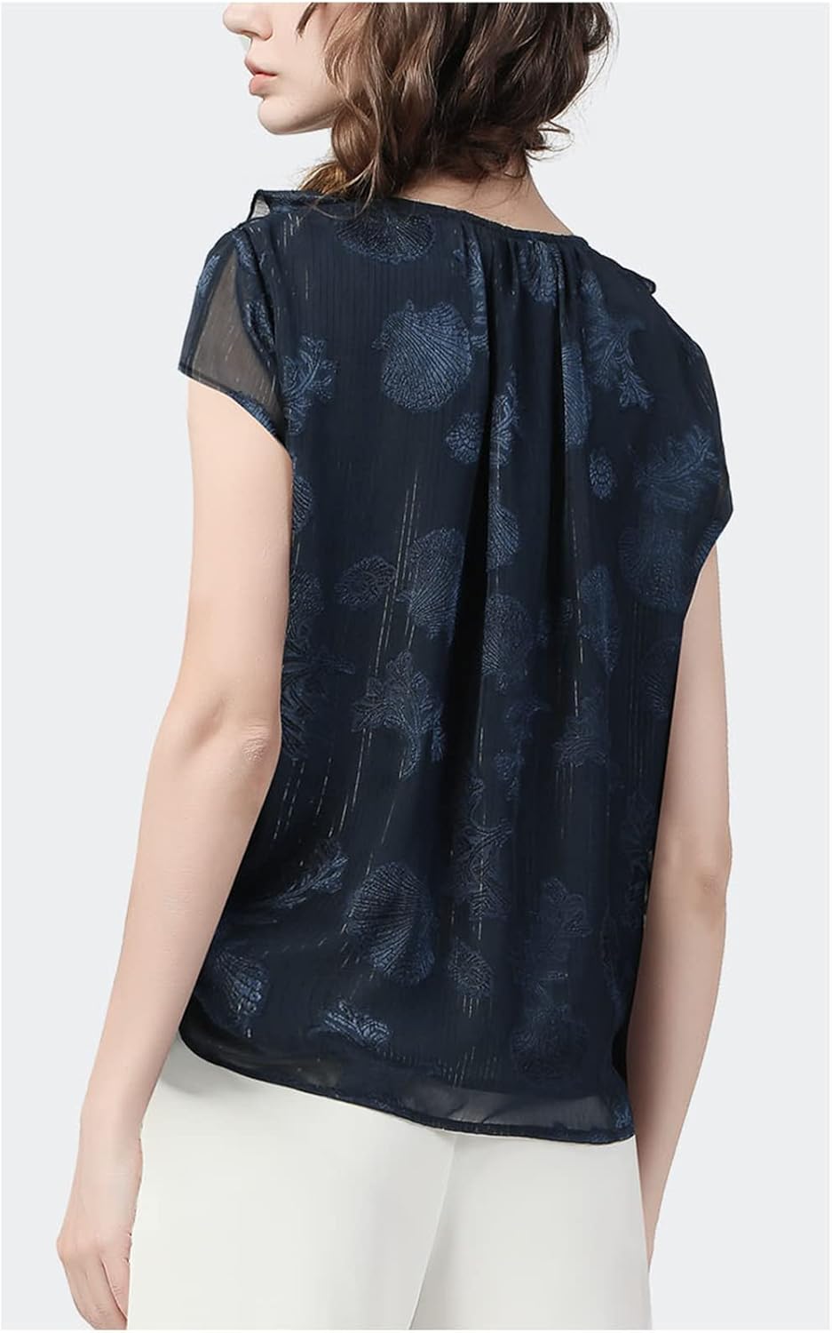 Ruffles Chiffon Tops Women Summer Loose V-Neck Temperament Floral Casual Office Blouses