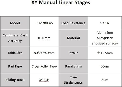 Miniatura 4 de Etapa lineal XY, etapa lineal manual XY de precisión de micrómetro de 3.150 x 3.150 x 1.575 in, etapas lineales XY de precisión de rodillo cruzado