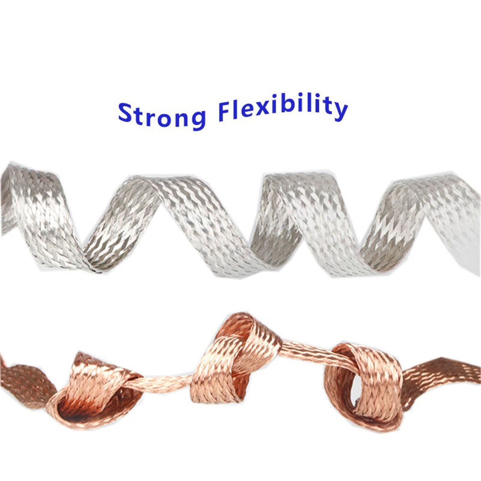 Cable, Cable de señal Alta flexibilidad, blindado, Cable Tierra Cobre Desnudo estañado, Cinta Trenzada conductora, Ancho 1,5 mm, 12, 4 y 20(Copper,20 Meters 5mm Width 2.5mm2)
