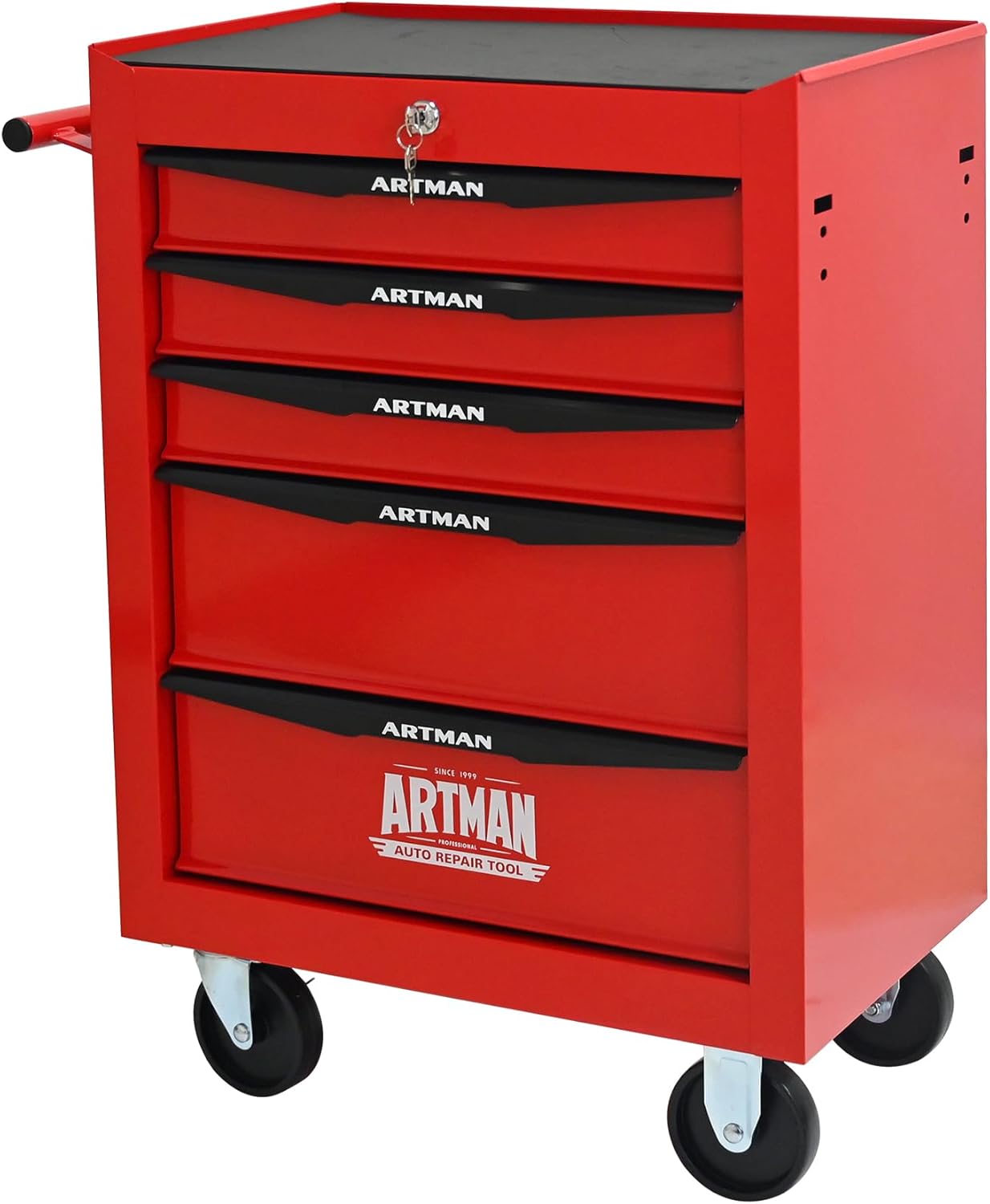 Rolling Tool Chest with 5 Drawers Ball Bearing Drawer Slides Smooth Wheels Lockable 20" L 13" W 30" H Metal Tools Chest Cabinet Storage Organizer, Red