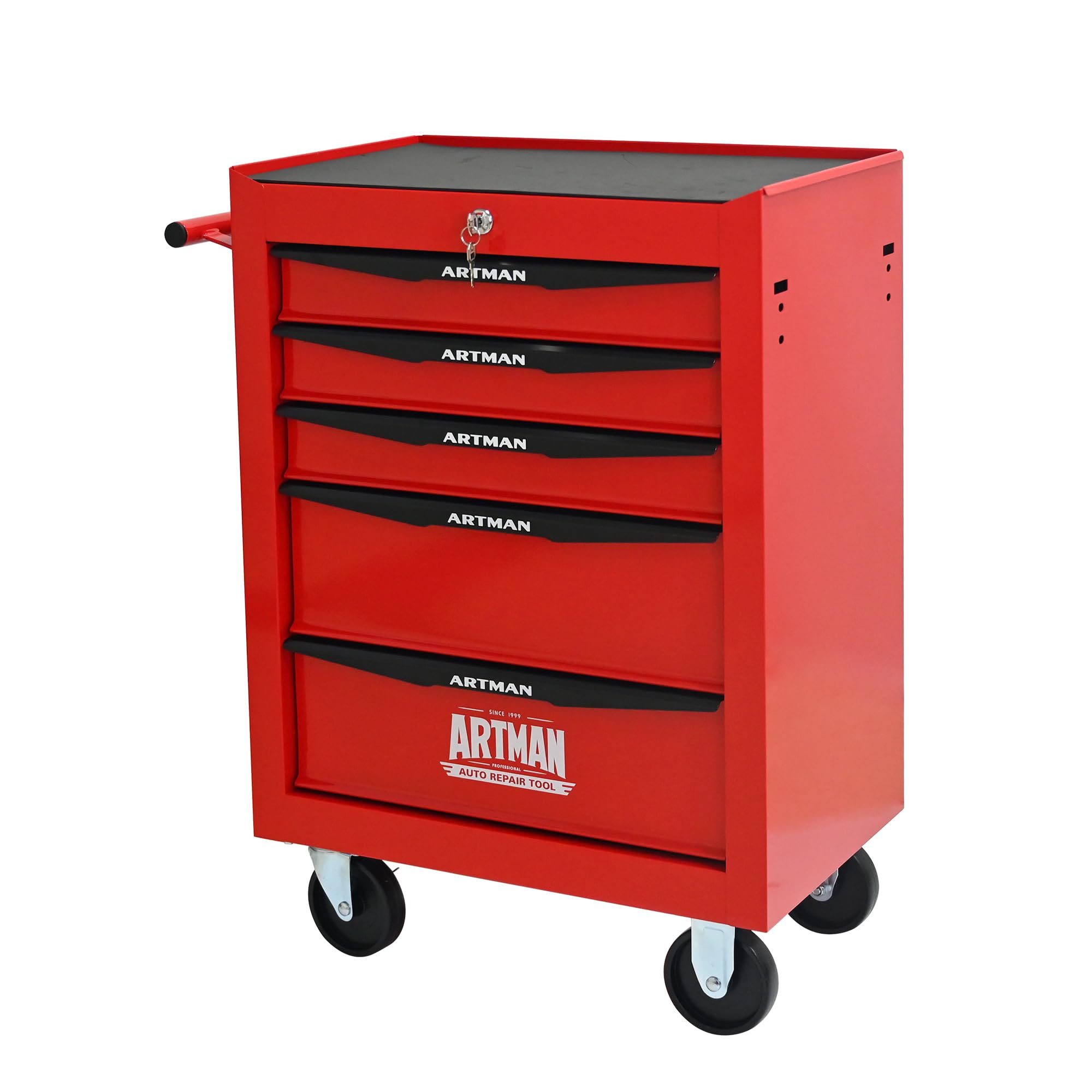 Generisch Carrello portautensili a 5 cassetti con ruote, mobile con cassetti con cuscinetti a sfera, robusta cassetta degli attrezzi in acciaio rosso/nero per garage e officina