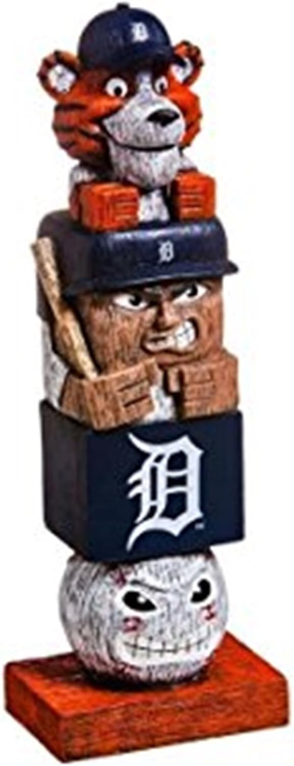 Detroit Tigers Garden Statue, Tiki Totem Style, Team Logo Design, Outdoor or Indoor Use, 16 Inch Tall, Beautiful Hand Crafted Resin Construction, Officially Licensed