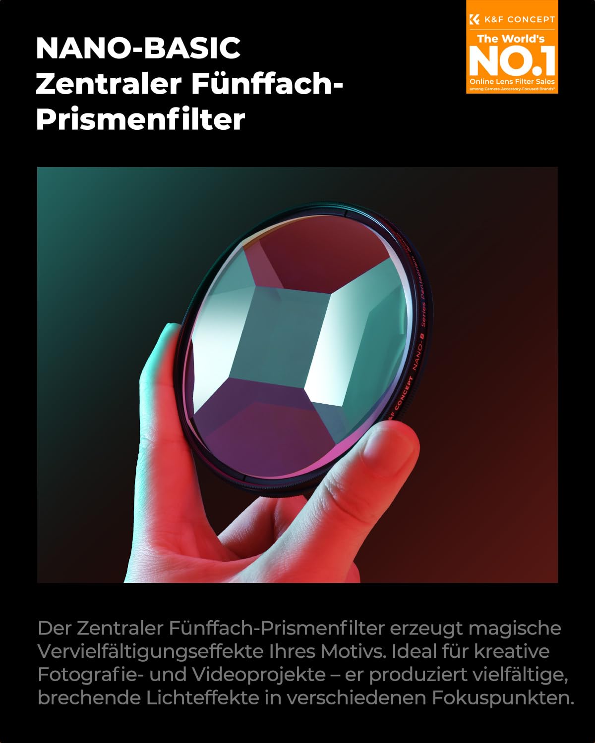 K&F CONCEPT 82mm Kaleidoscope Prism Filter | Filter Prisma Zentrales Pentaprisma Spezialeffekt Optisches Glas,FE102,Nano-Basic,FE102