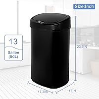 Vista 6 de Bote de basura automático de 13 galones, con sensor de movimiento y sin tacto, de acero inoxidable cepillado con tapa, diseño silencioso, cubo