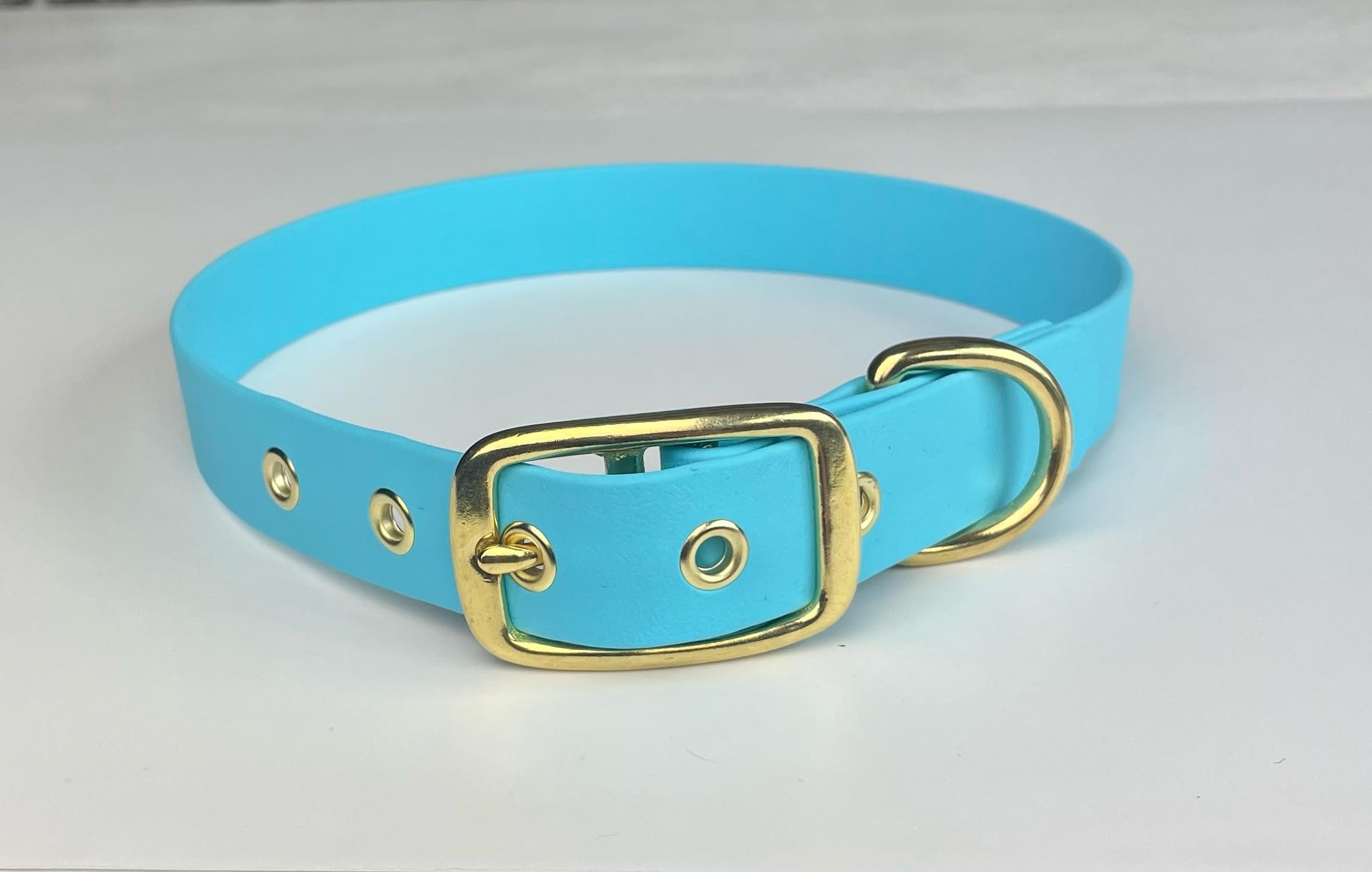 eSKay Genuine Biothane Waterproof Webbing Adjustable Dog Collar with buckle large 19"-23" red, black, orange, khaki, pink, lavender, grey, green, teal, wine, blue (Brass, Pale Blue)