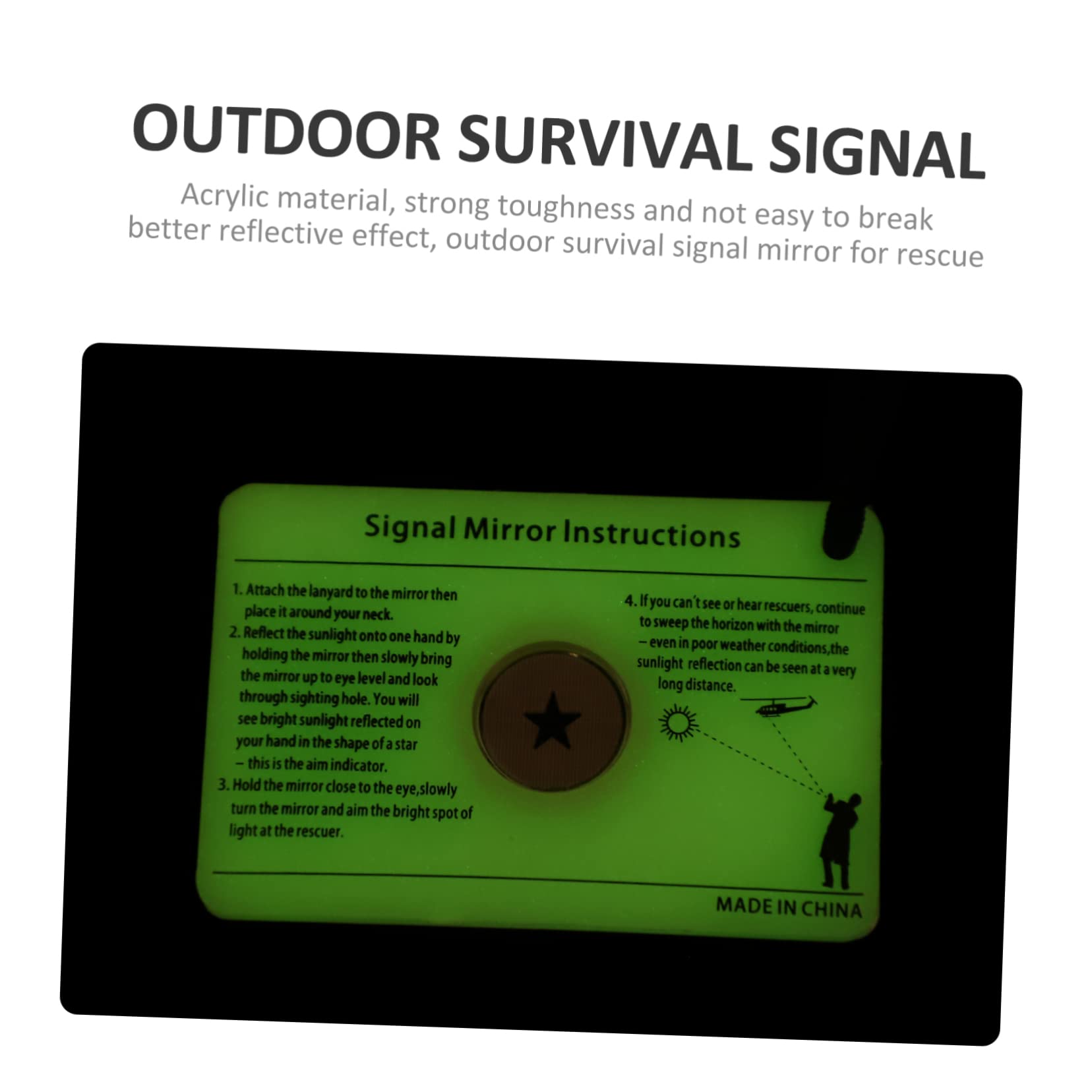 ibasenice Hiking Signal Spiegel Multifunktionaler Reflektierender Notfallspiegel für Outdoor Aktivitäten Leicht zu Transportieren mit Lanyard für Camping und