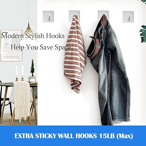 Miniatura 4 de FOTYRIG Ganchos adhesivos para toallas, extra pegajosos, para puerta, 15 libras (máx.), ganchos de ducha de acero inoxidable impermeables para