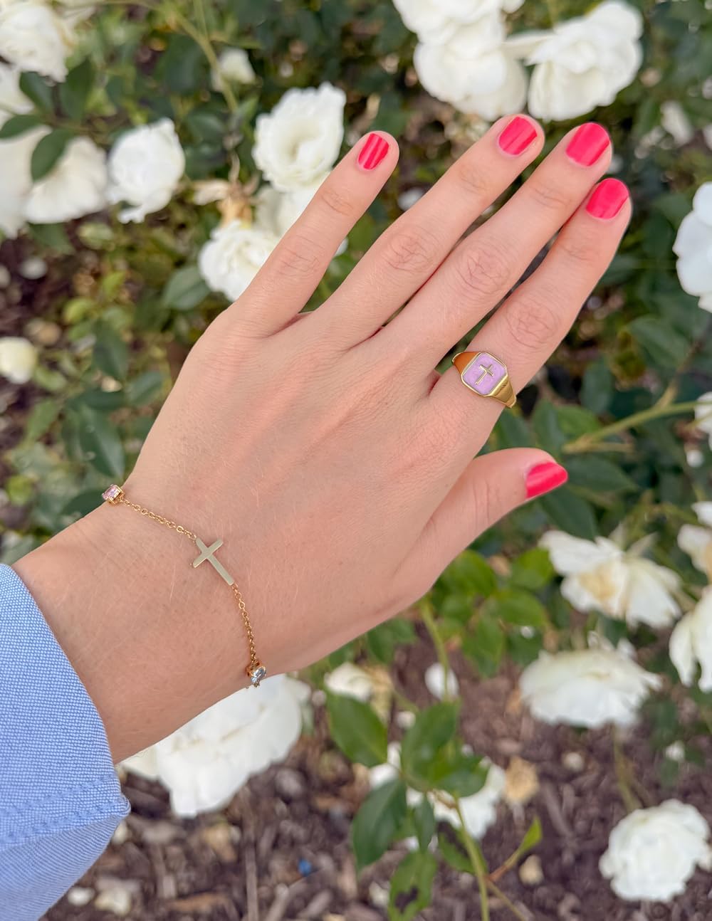 Elevated Faith Lilac Enamel Cross Ring