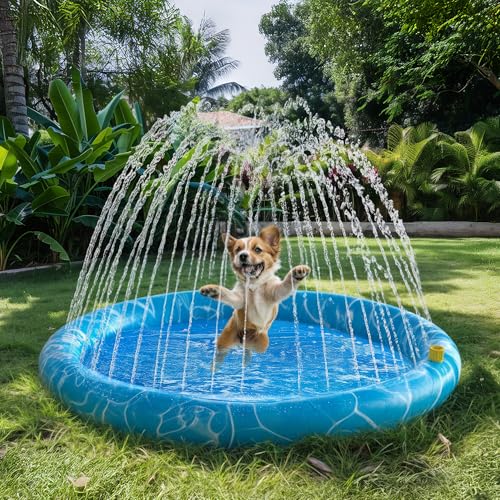 ALL FOR PAWS 39in Dog Splash Pad, Anti-Slip Splash Pad for Dogs, 0.58mm Thickened Splash Sprinkler Pad, Summer Outdoor Water Toys Easy Setup with 1/2'' Garden Hose, Adjustable Spray Height