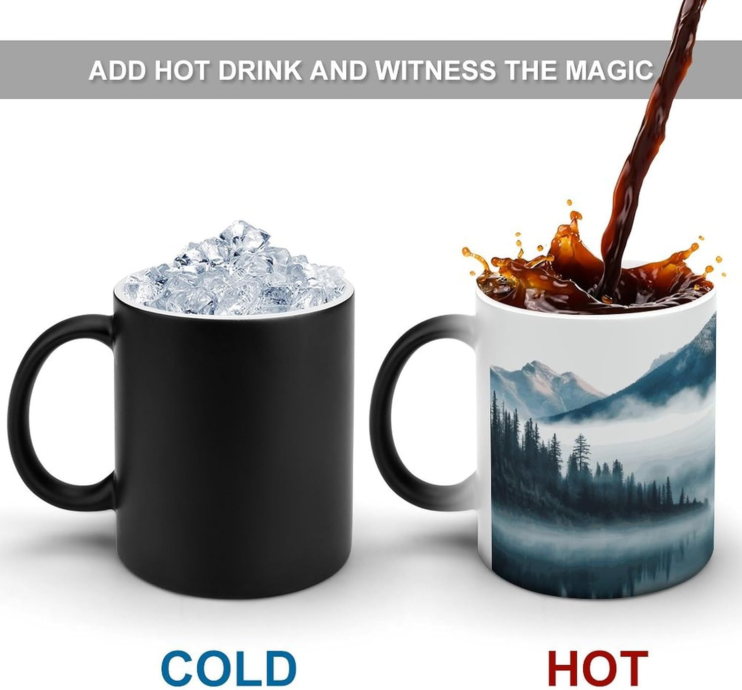 Color Changing Mug Foggy Mountains Landscape Printed Ceramic Coffee Mug Heat Changing Sensitive Mug Magic Heat Changing Coffee Mug Novelty Coffee Mugs