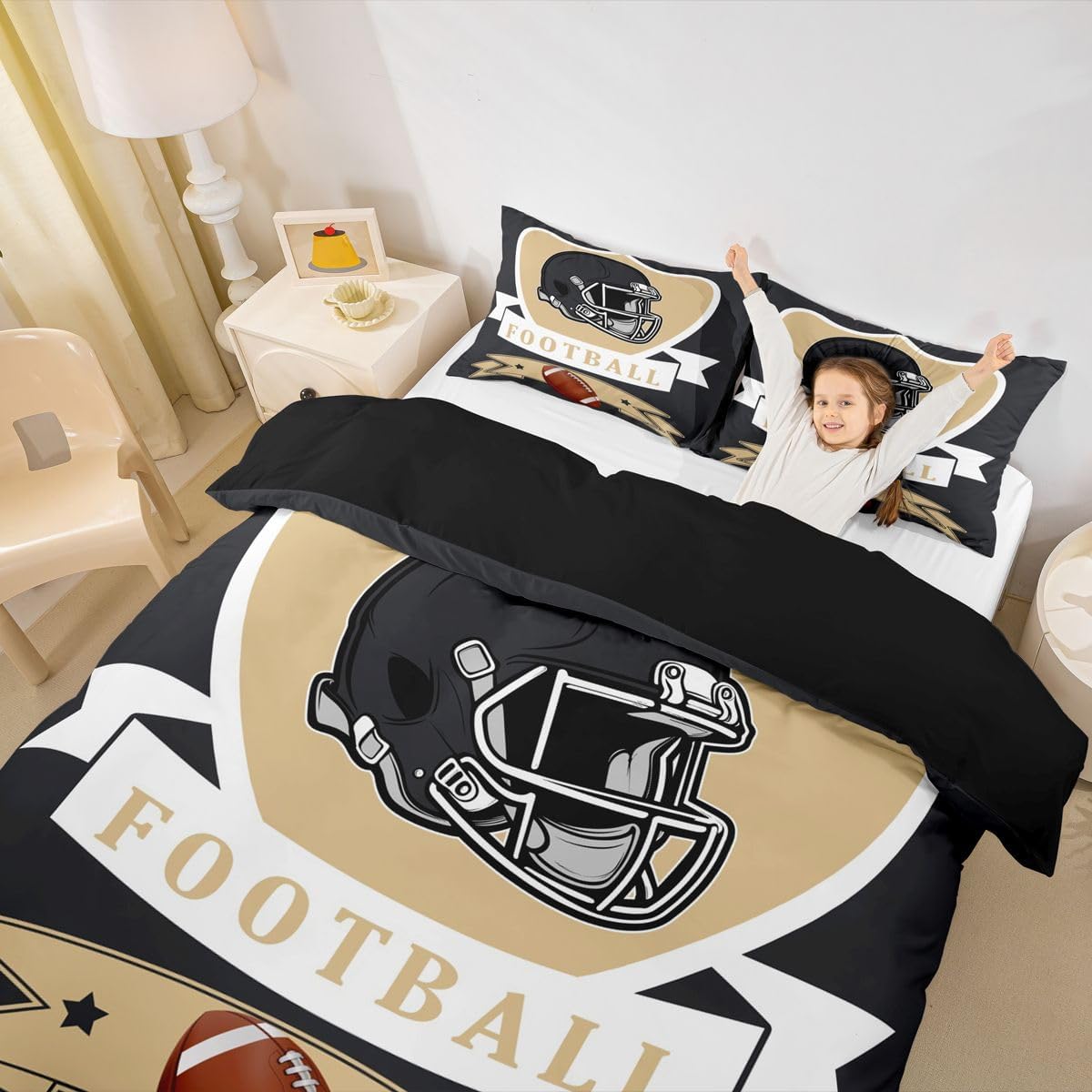 Erosebridal New Orleans Duvet Cover Queen Size Boys Football Sports Room Decor 3 Pieces Gridiron Seasonal Bedding Set for Sports Fans Lover Gifts, No Comforter
