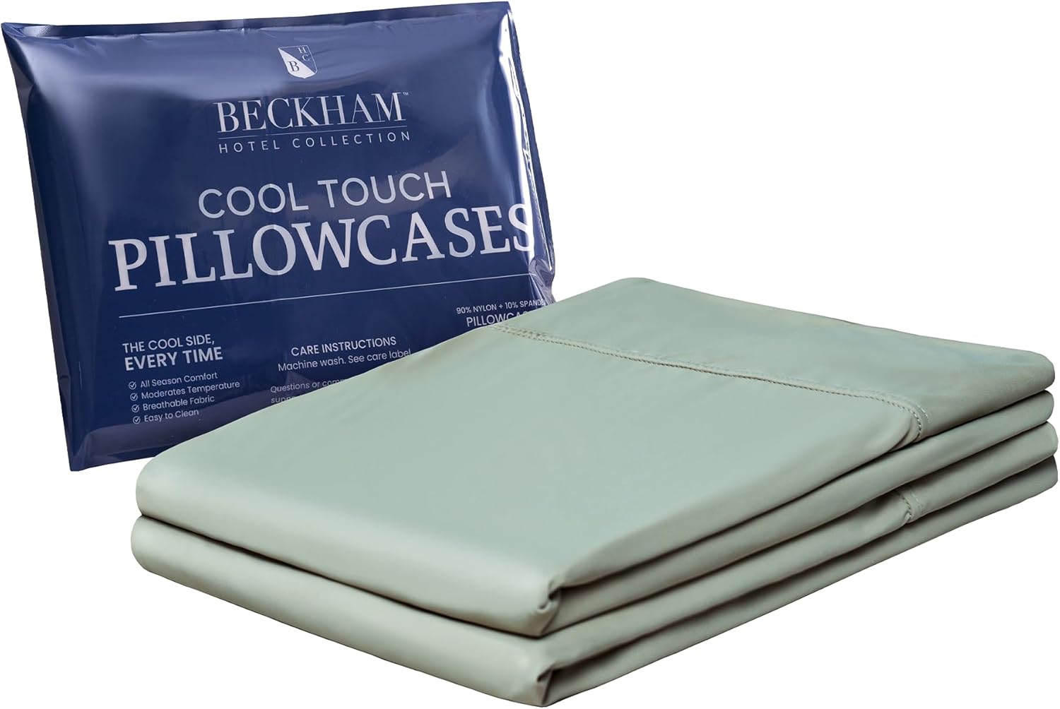 Beckham Hotel Collection Cooling Pillowcases for Hot Sleepers, King Size Set of 2, Cool Bedding, Envelope Closure, Silky Soft, Breathable, Moisture-Wicking, Aqua Gray