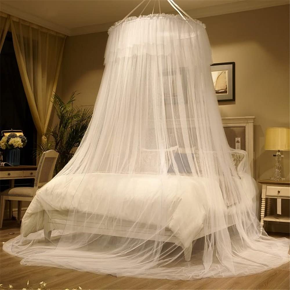 Zyfun Oversized Dome Lace Mosquito Net, Princess Lace Curtain, Child Protection Bed Curtain, White