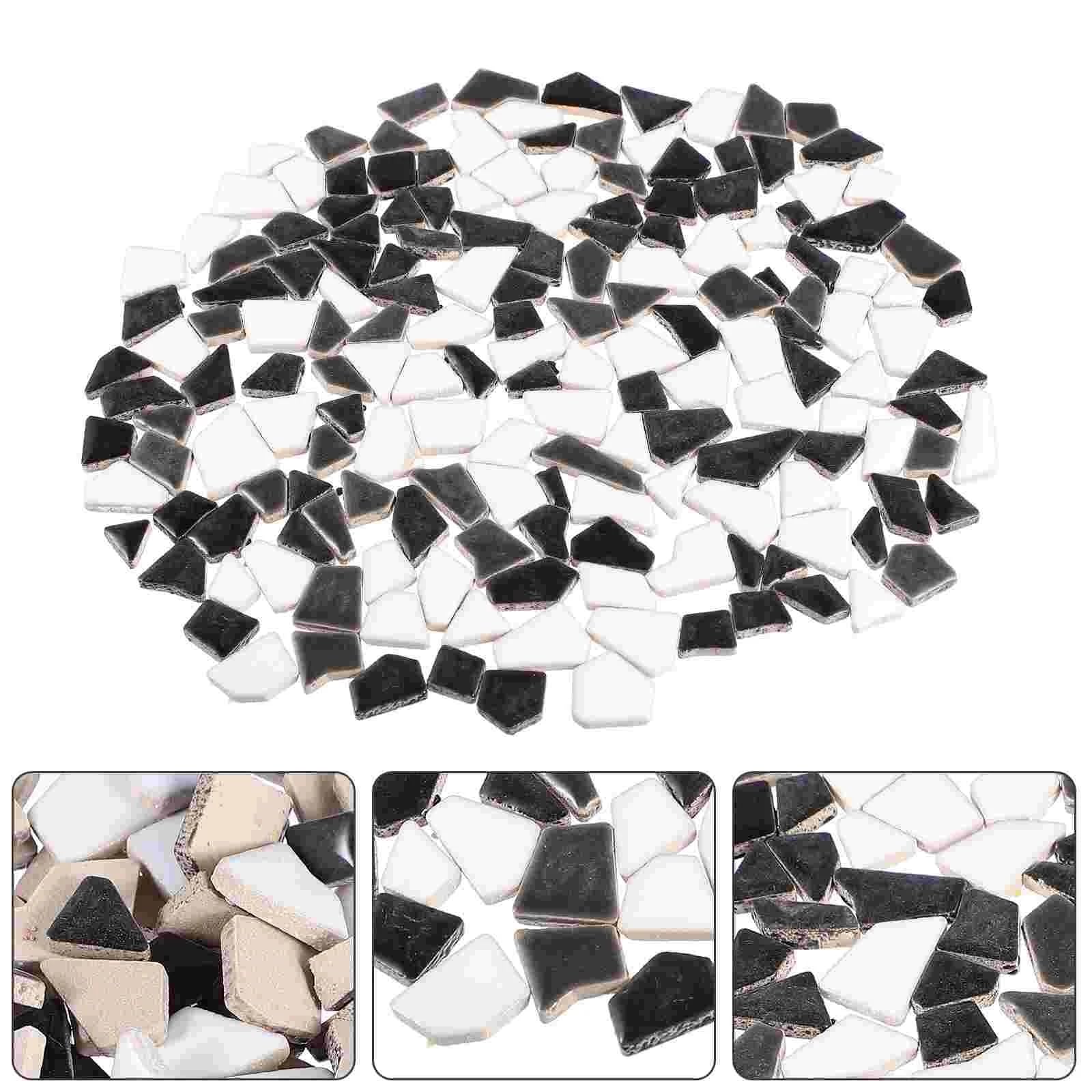 Ceramics Mosaic Tiles Irregular Shape for Crafts DIY 200g Multicolor(Blackwhite)