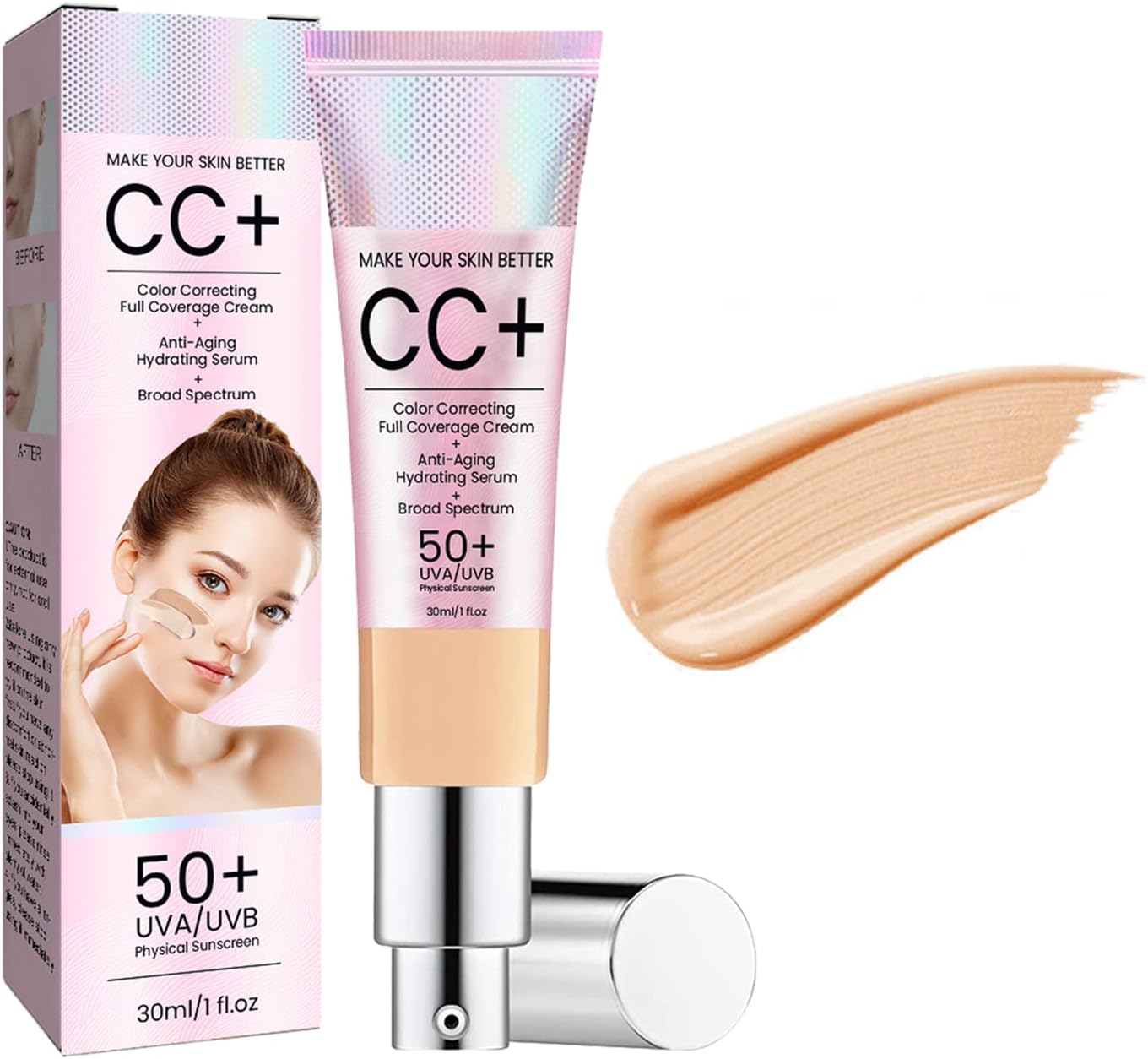 CC Cream,Full Coverage Foundation with SPF 50+,Colour Correcting and Brightening Face Cream