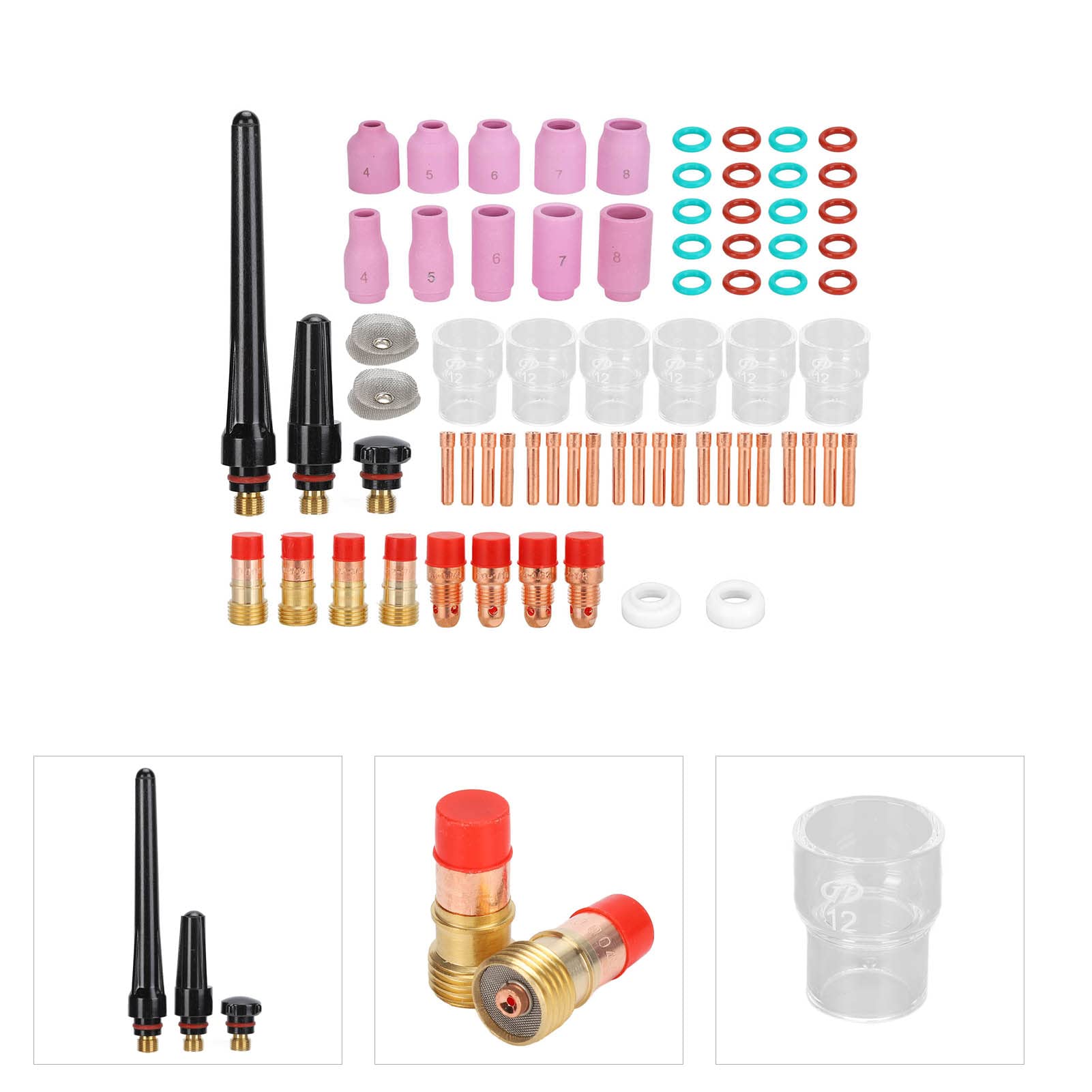 71PCS TIG Spawanie Akcesorium, Zestaw Narzędzi do Kubka Ceramicznego Szklanego Kubka, Soczewki Gazowe Spawalnicze, dla WP 17/18/26