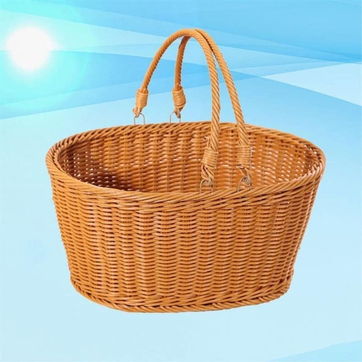 Cesta De Picnic para Jardín Cesta Tejida De Ratán Simulado, Decorativa para Almacenamiento Verduras, Flores, Picnic Almacenamiento De Frutas(41 * 31 * 18cm)