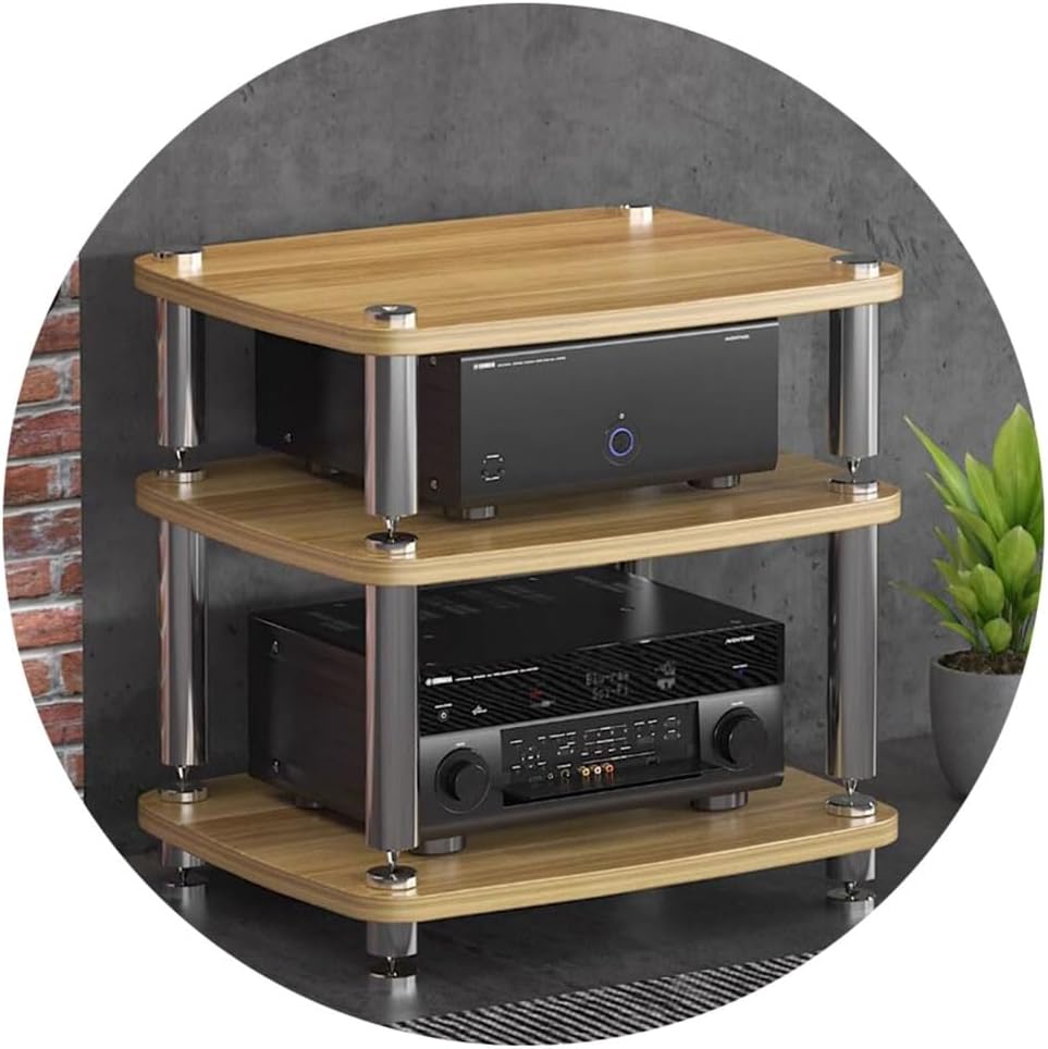 1/2/3/4-layer HIFI Audio Cabinet HIFI Stand Record Player MDF Stand Audio Rack With Shock-absorbing Feet Power Amplifier Shelf Equipment Cabinet (Color : Wood color, Size : 60 * 48 * 57cm(3Tier))