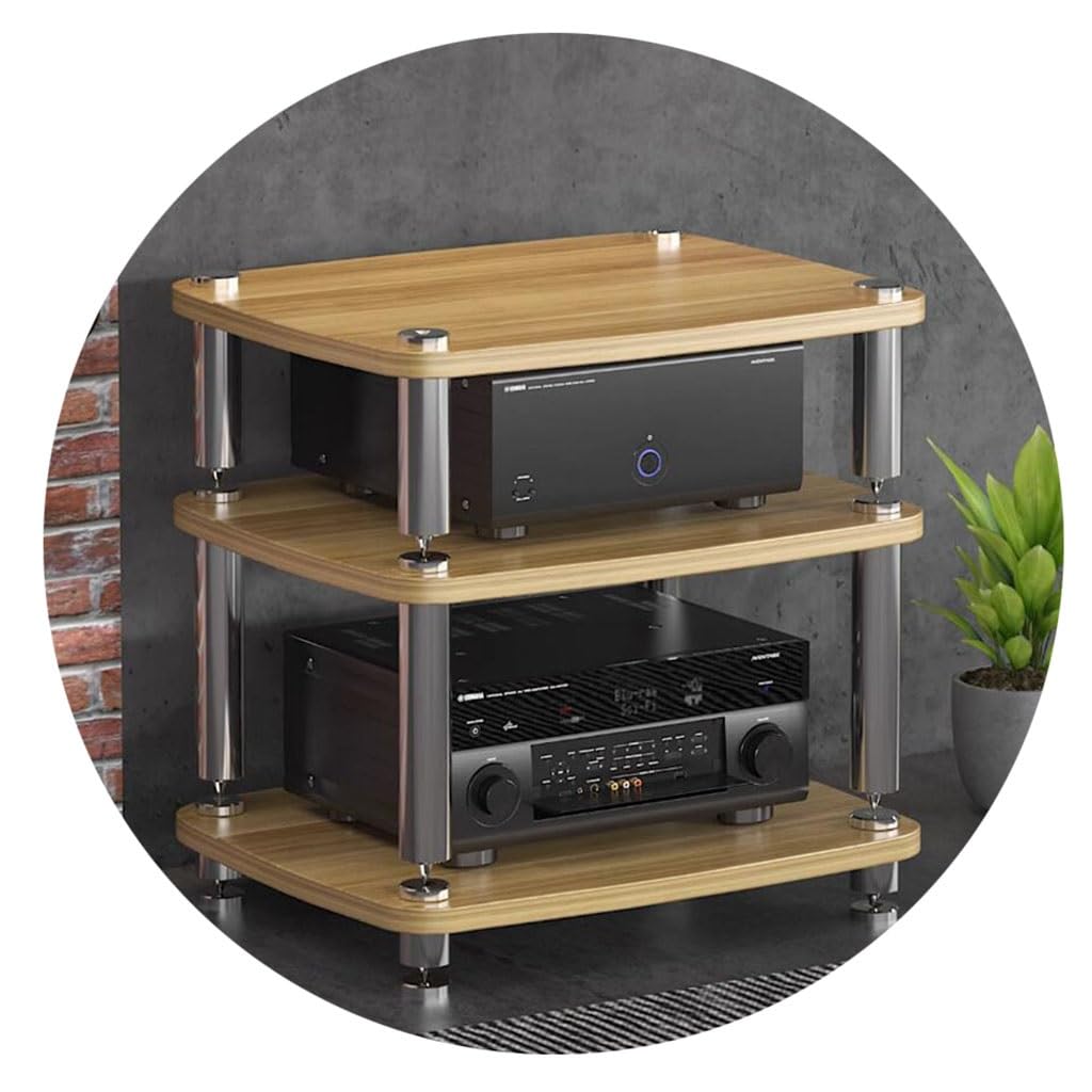 1/2/3/4-layer HIFI Audio Cabinet HIFI Stand Record Player MDF Stand Audio Rack With Shock-absorbing Feet Power Amplifier Shelf Equipment Cabinet (Color : Wood color, Size : 60 * 48 * 57cm(3Tier))