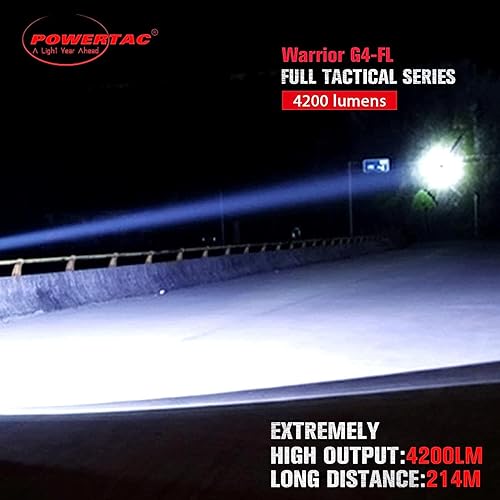 Miniatura 10 de PowerTac Warrior G4-FL - Linterna táctica de mano de 4200 lúmenes (haz ancho), linterna de mano de alto lúmenes, impermeable, linterna recargable