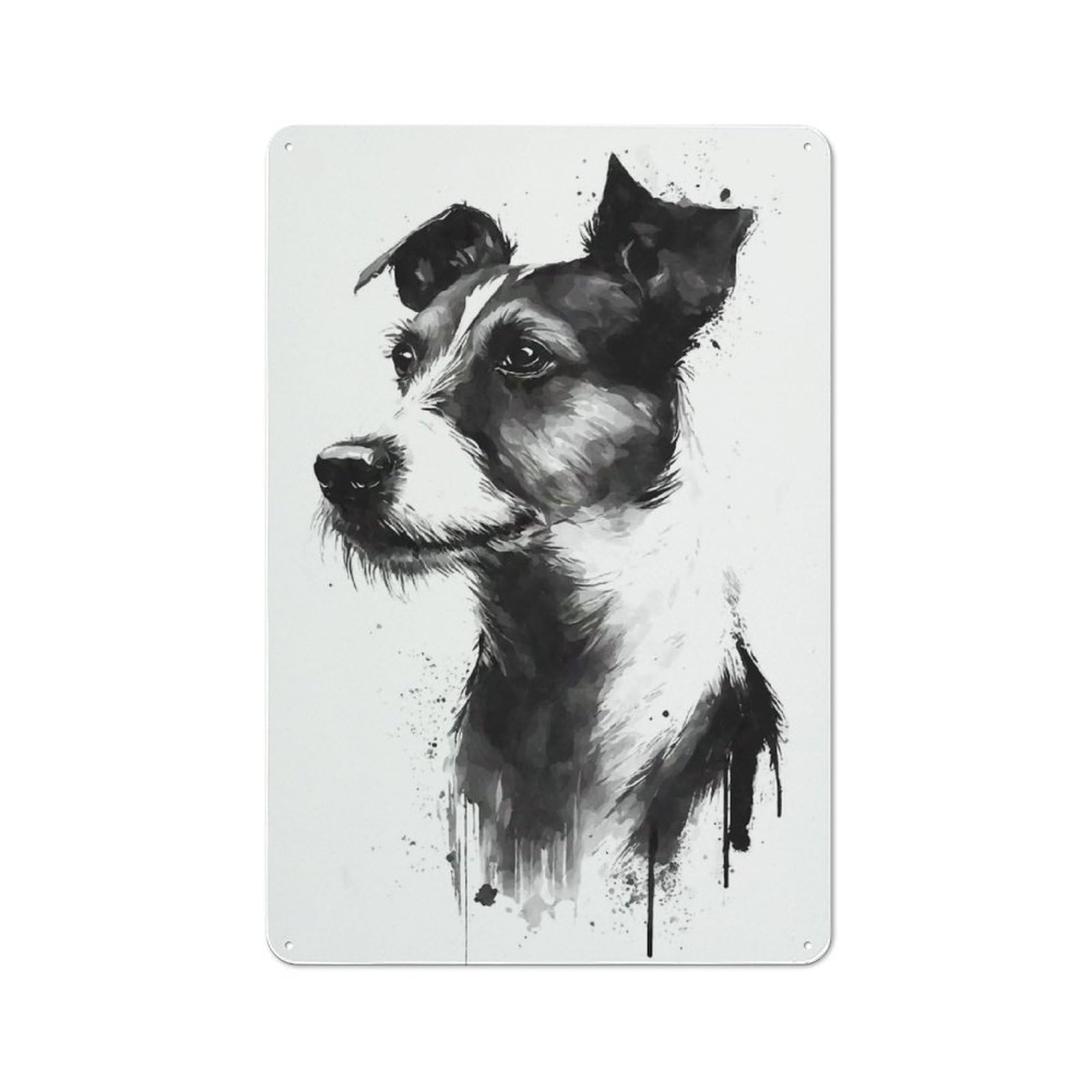 Junmoney Jack Russel Terrier Ink Retro Tin Sign 30X20cm For Bar Or Restaurant, For Collectors Of Retro Metal Wall Decor