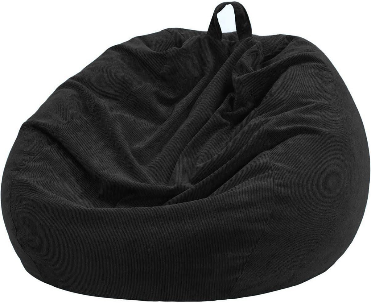 Nobildonna 3 ft Bean Bag Chair Cover (No Filler) 35"×43" Large Stuffed Animal Storage Bean Bag Washable Big Beanbag Chair Cover Premium Corduroy Stuffable Bean Bag Cover for Adults,Kids,Black 300L