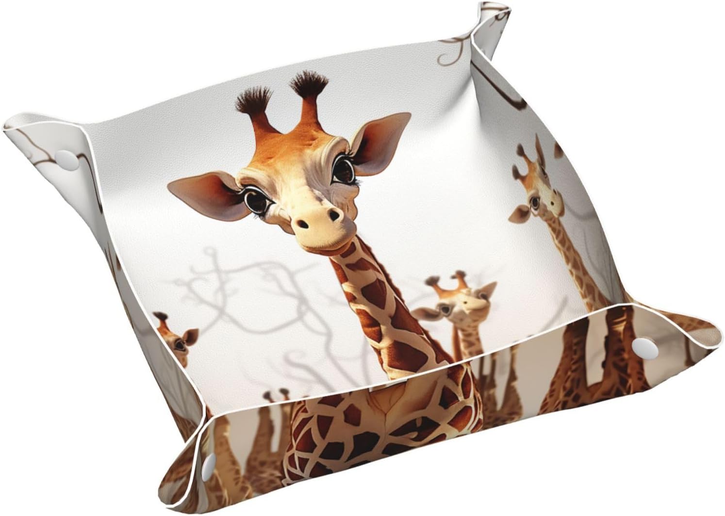Cute Cartoon Funny Giraffes Small Valet Tray Desktop Storage Organizer Pu Leather Catchall Bedside Vanity Tray 9.8x2 Inch Nightstand Caddy Holder for Remote Controller, Keys, Phone
