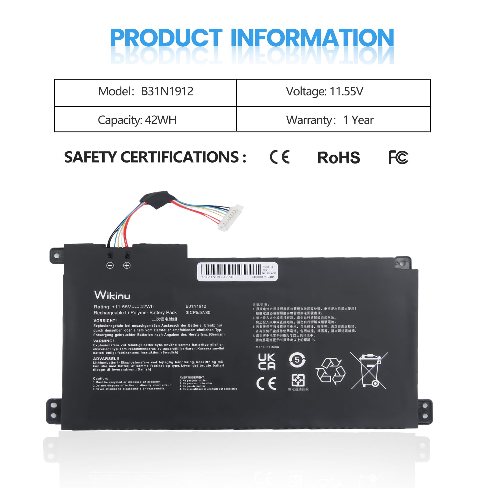 B31N1912 C31N1912 Batterie pour ASUS VivoBook 14 E410MA L410MA E410KA E510MA E510KA F414MA L510MA R522MA E410MA-EK026TS EK018TS L410MA-BV058TS E510KA-EJ033TS E510KA-EJ033TS