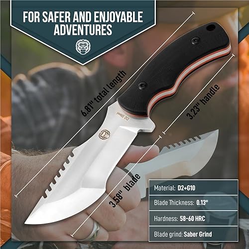 Miniatura 6 de Cuchillo de supervivencia  Cuchillo de cuello Bushcraft para hombre, juego de regalo de hoja fija, hoja EDC D2 de espiga completa, mango