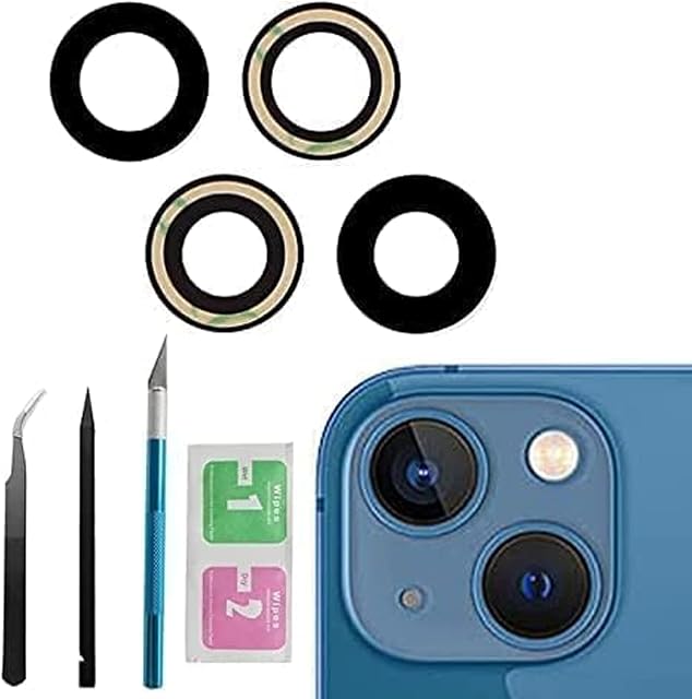2 Pcs/Set 13 Rear Back Camera Glass Lens Replacement for iPhone 13 for iPhone 13 Mini Camera Glass Lens Max Sapphire with Adhesive Preinstalled + Replacement Repair Tool kit Set 2pcs