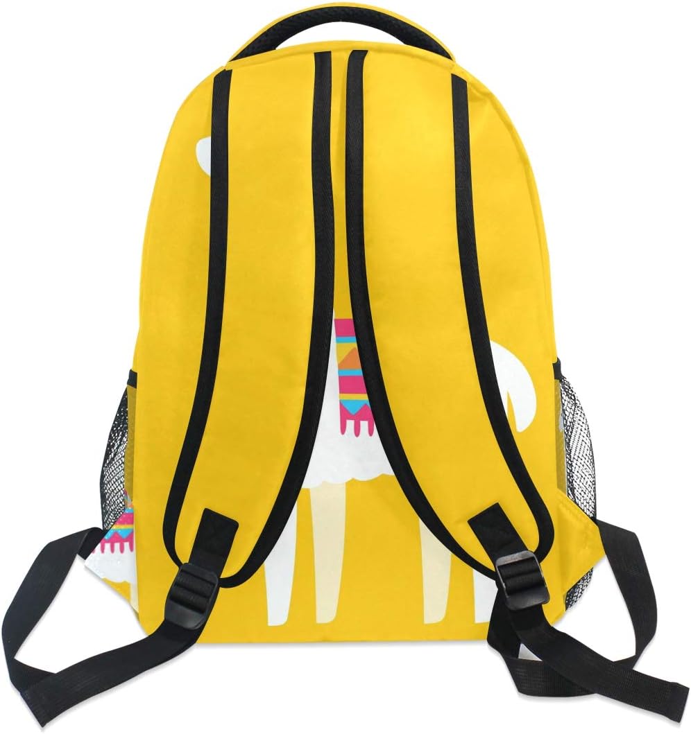 senya School Backpack Yellow Background Llama Bookbag for Boys Girls Travel Bag