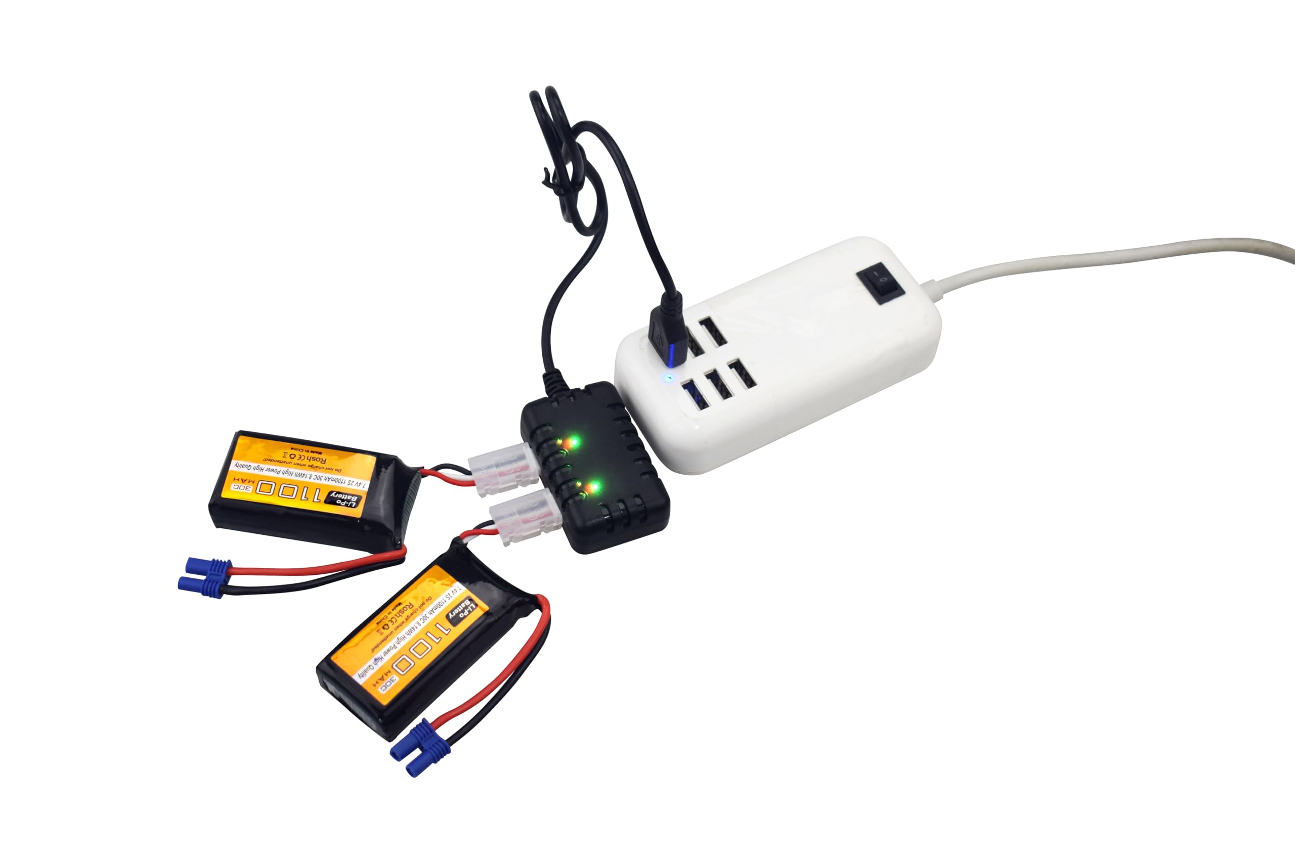 2PCS 7.4V 1100mAh 2S Lipo Akku mit EC2 Stecker und 2-in-1 Ladegerät für UTB18 Allradantrieb Off-Road Hochleistungskletterfahrzeug RC Fernbedienung Fahrzeug