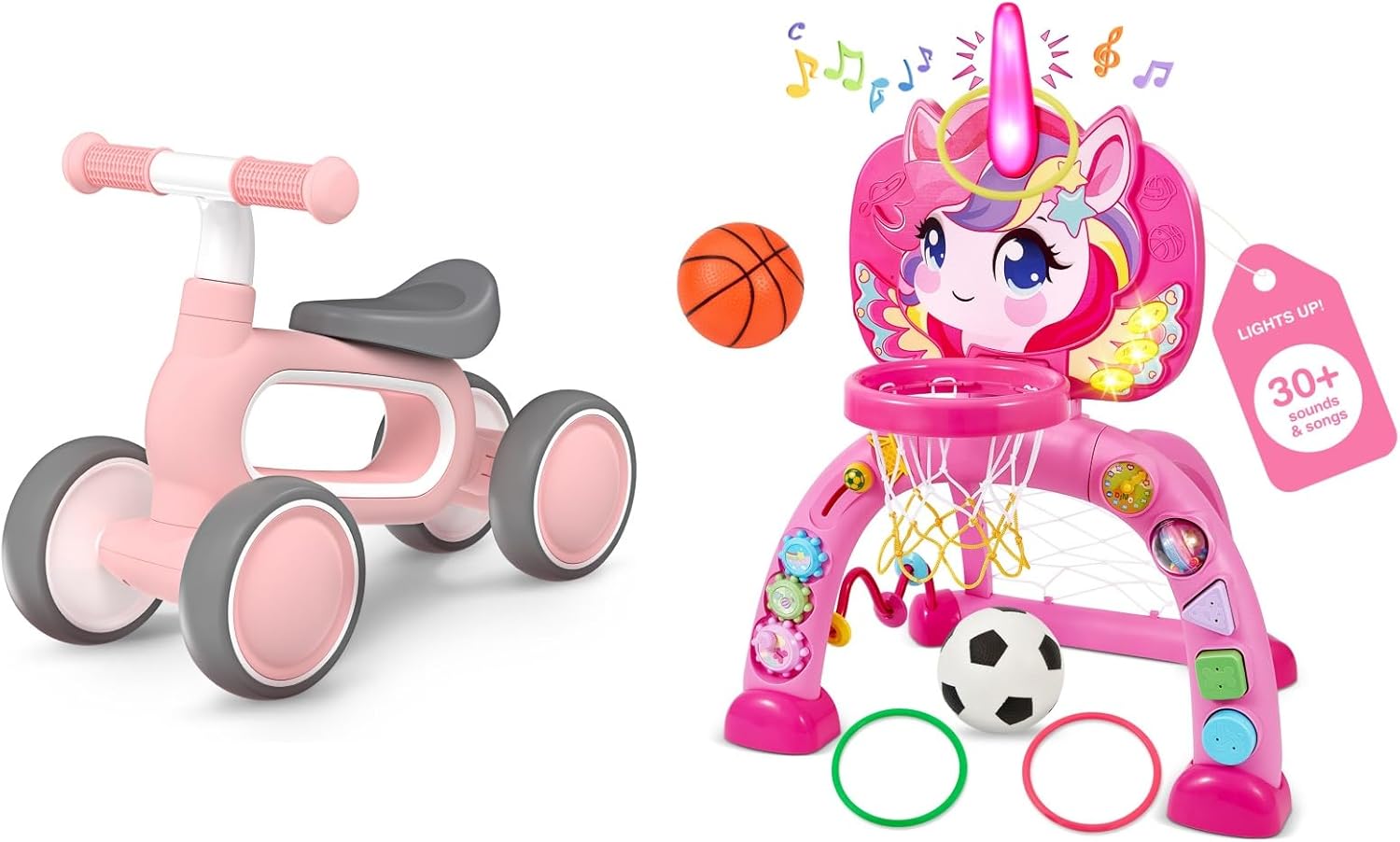 Baby Balance Bike for 1 Year Old Girls Gifts,Toddler Basketball Hoop & Soccer Goal & Ring Toss