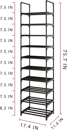 Miniatura 3 de Zapatero organizador alto de 10 niveles, 20-25 pares, estante de torre de zapatos, almacenamiento de zapatos de metal, almacenamiento de zapatos