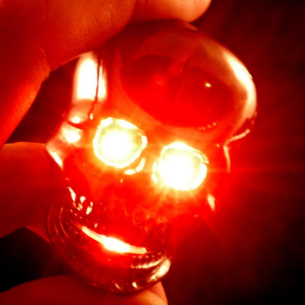 Skull Red Eyes LED Lights with Sadistic Laugh Refillable Butane Lighter 2 1/4 In
