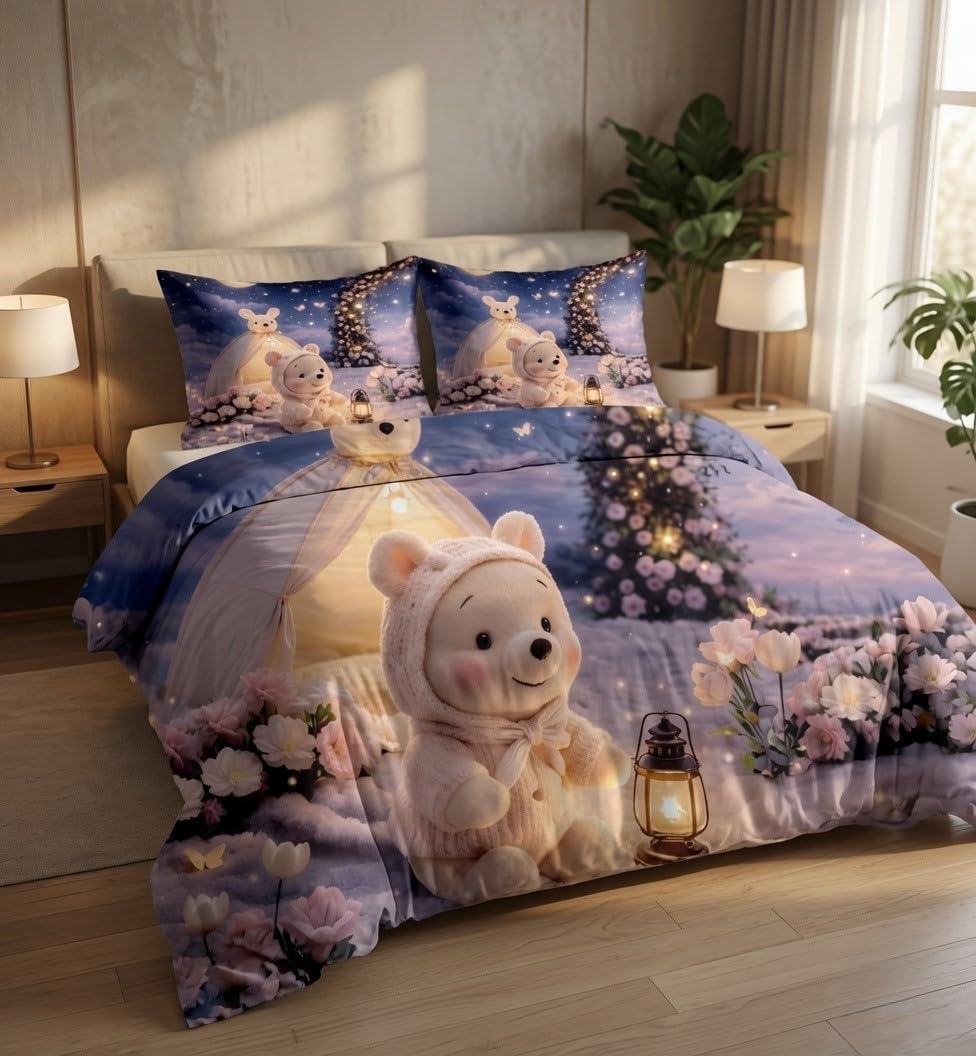 7D Printed King Size Bedsheet with 2 Pillowcases 228 x 228 Centimeters | Premium 3D Digital Print Bed Sheet for Double Bed | Soft, Lightweight, Fade Resistant (Lamp, Flat Double Bedsheet)-image-34