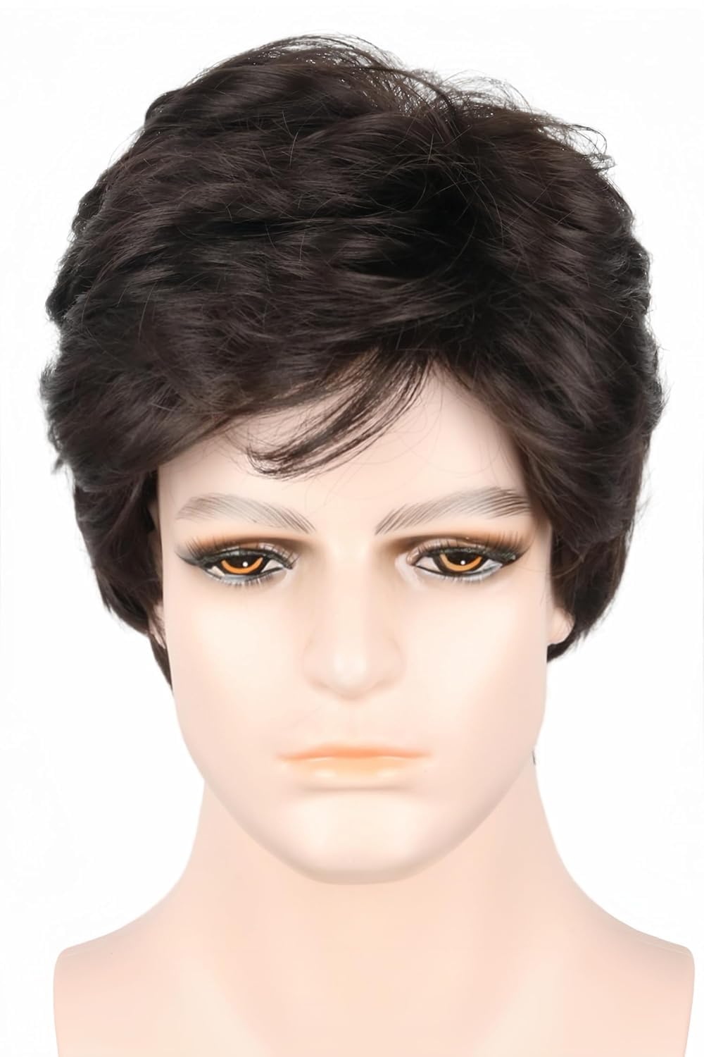 LeMarnia 70s Wigs for Men Dark Brown Short Curly Bouffant Wigs Halloween Costume Party Wig, Dark Brown-1, 28 cm x 5 cm