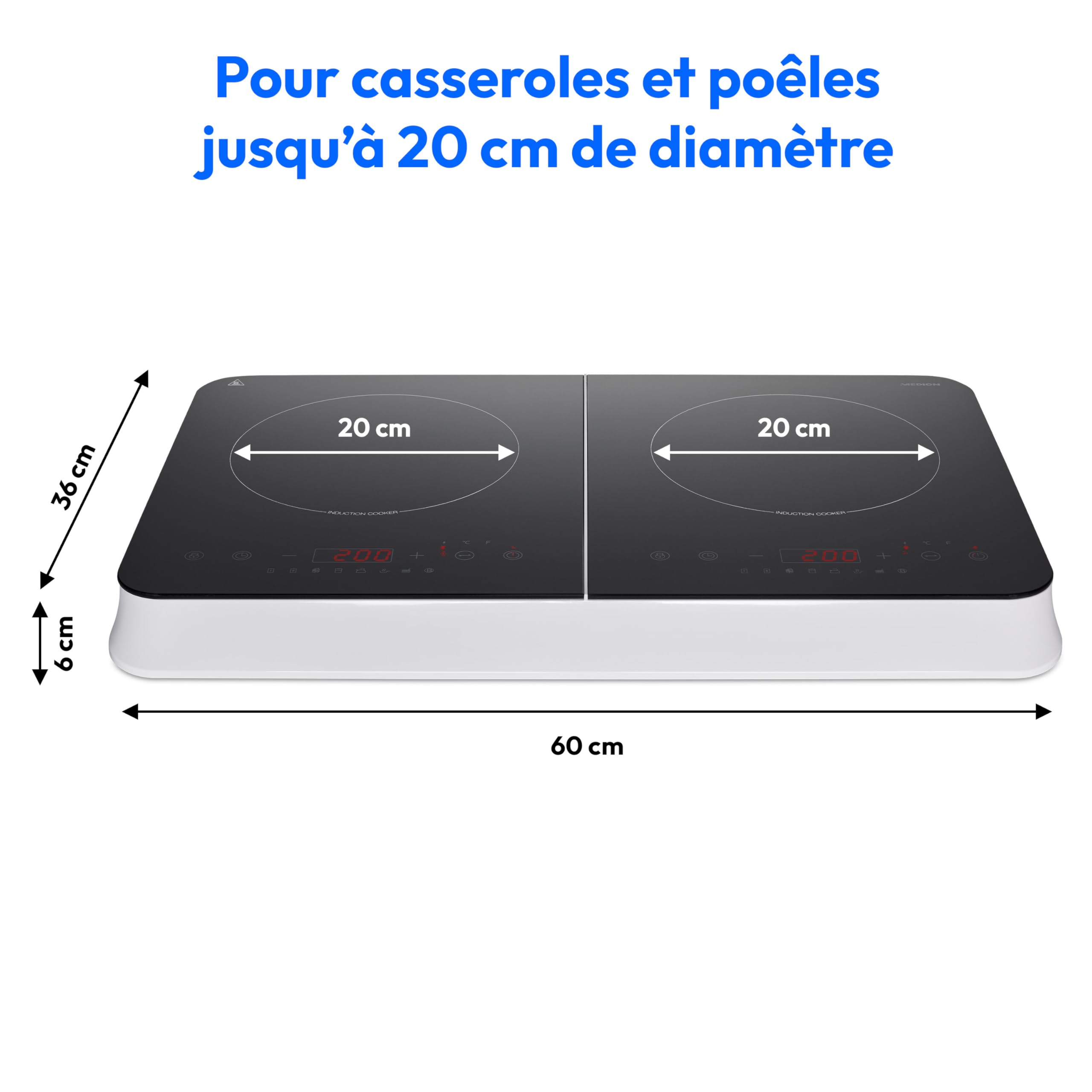 MEDION Plaque induction à 2 foyers 3500 Watt, plaque 2 feux avec 10 niveaux de température, plaque de cuisson double avec écran LED, MD18493, noir