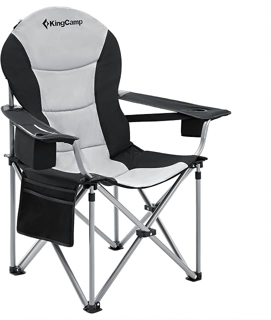 KingCamp XL Heavy Duty Camping Chair for Large People with Lumbar Back Support 350 LBS High Back Camping Chairs for Adults with Cooler Bag and Armrest for Outdoor Garden Picnic