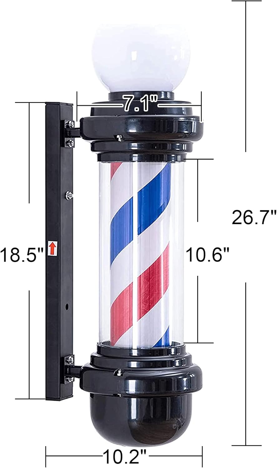 BarberPub Barber Pole Rotating LED Strips Light Metal Hair Salon Sign L018 (Blue & Red & White)
