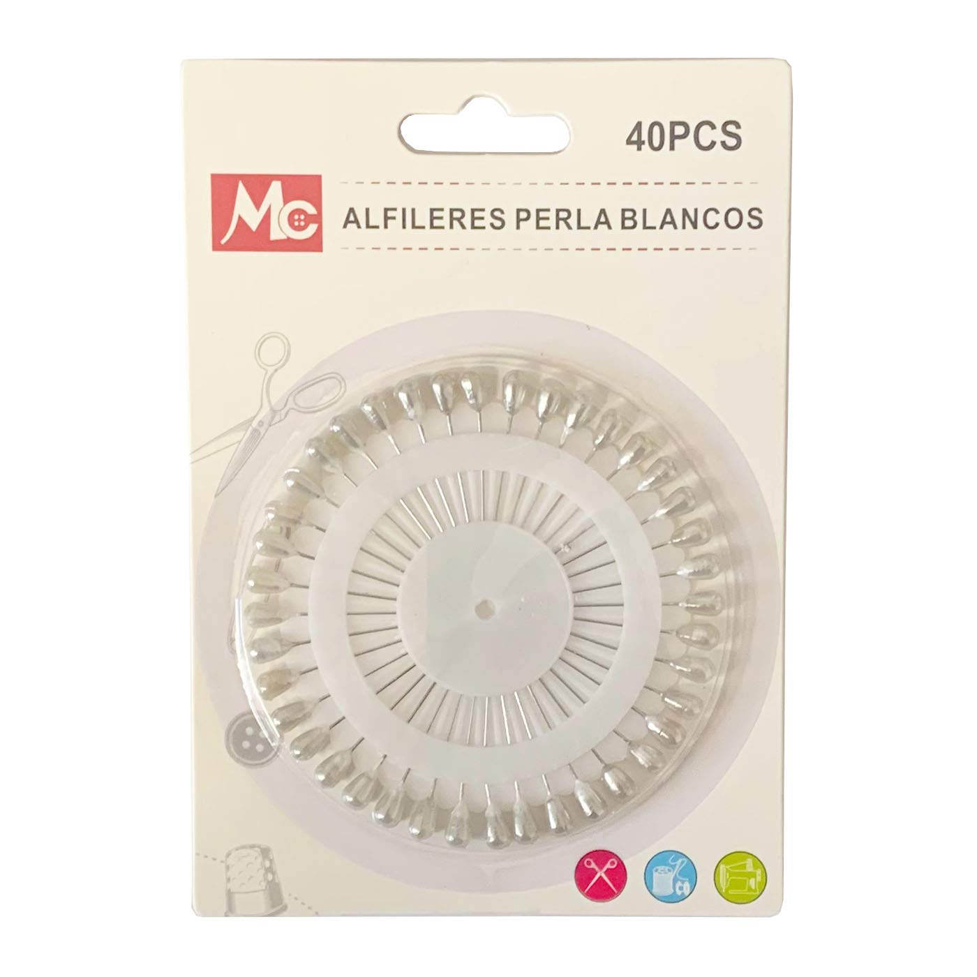 Rueda De Alfileres Con Cabezas De Colores - 40 Alfileres De Metal Y Plástico, 10 Colores, Para Costura Y Manualidades