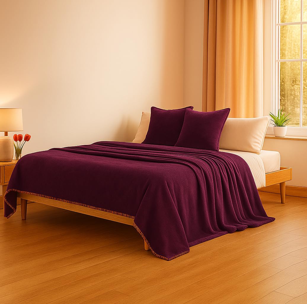SANMARINO Premium Flannel Blanket | 270 GSM Ultra-Soft Plush Comforter | Heavyweight All-Season Blanket (Maroon1, Single (1400 g))-image-46