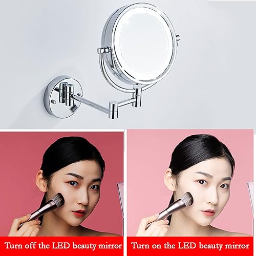 Miniatura 3 de Espejo de maquillaje montado en la pared, espejos de tocador con iluminación LED, rotación de 360 grados, doble cara para baño o dormitorio (níquel
