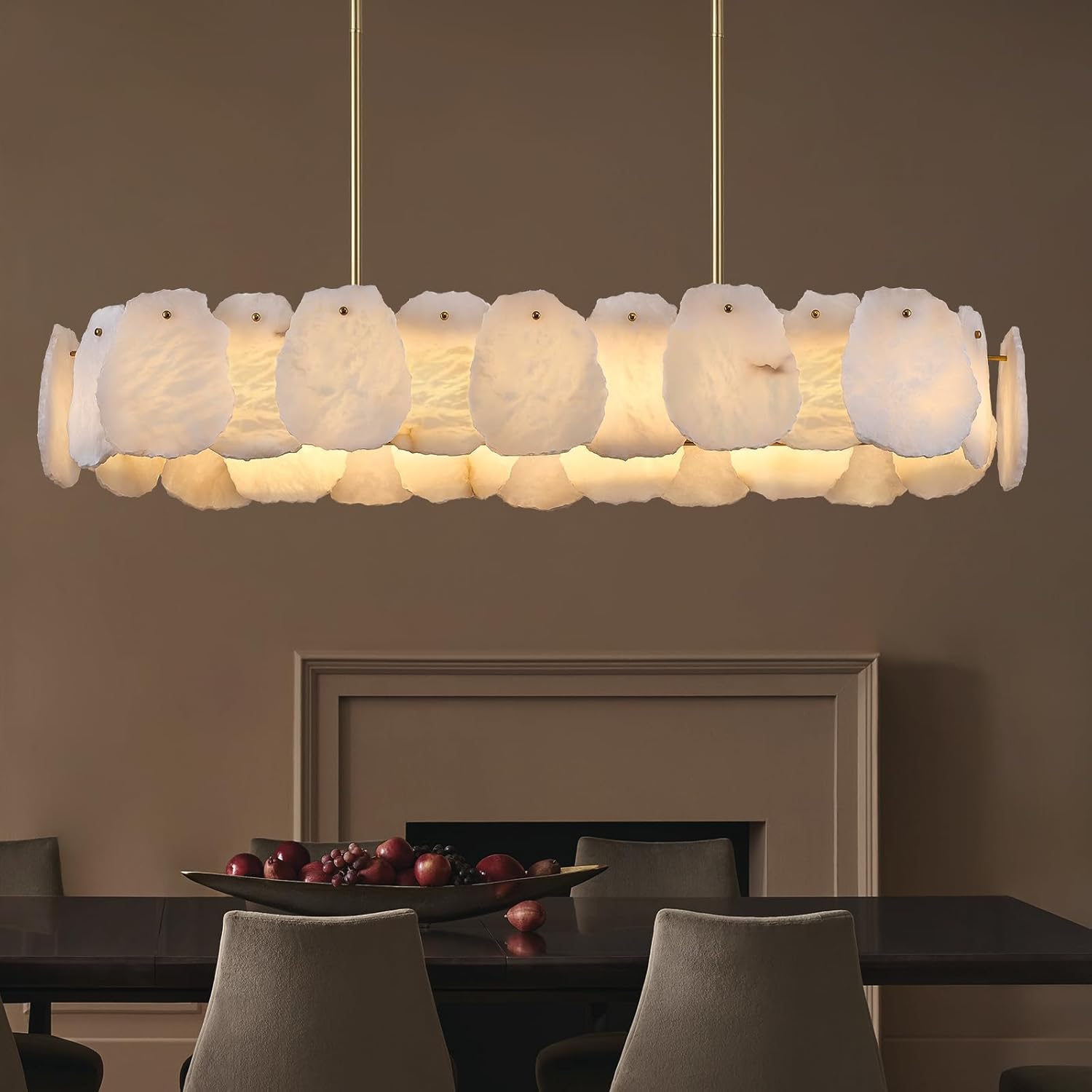 Rectangle Alabaster Chandelier, L43in Modern Spanish Marble Dining Room Chandelier Over Table, Adjustable Long Chandeliers for Living Room, Alabaster Chandeliers for Kitchen Island, Foyer, Entryway