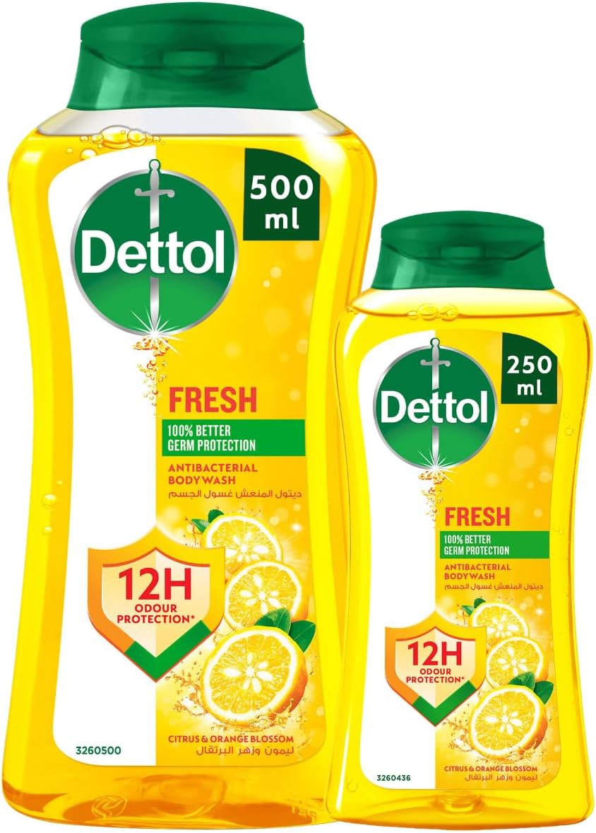 Fresh Shower Gel & Body Wash, Citrus & Orange Blossom Scent, 250ml + 500ml