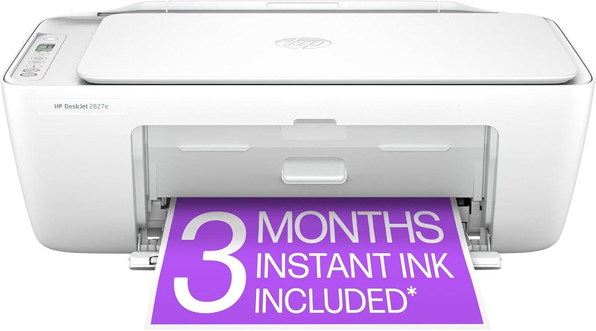 HP DeskJet 2827e Wireless All-in-One Color Inkjet Printer, Scanner, Copier, Best-for-Home, 3 Month Instant Ink Trial Included, AI-Enabled (6W7F5A) : Office Products