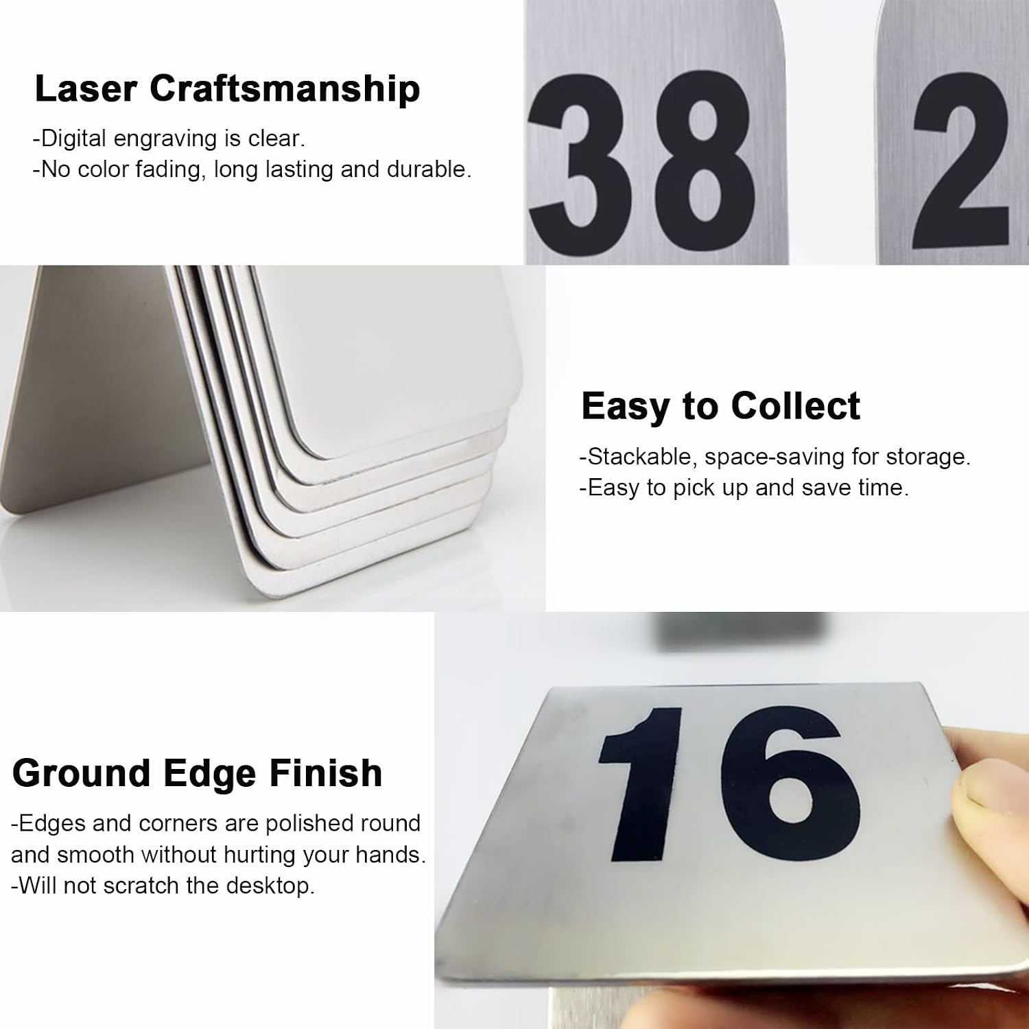 30 Stainless Steel Table Numbers, Double-Sided Tent Style Table Signs with Number 1 5 10 for Restaurant Party Foodservice, Independent Place Holder of Table