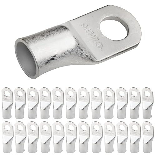Miniatura 502 de SELTERM - Terminal en anillo de grado marino UL 2/0 AWG 3/8 pulgadas (25 uds) para batería, terminal tubular de cable eléctrico, conector calibre