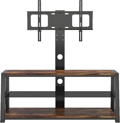 Afaris Soporte de TV para TV de más de 55 pulgadas, centro de entretenimiento, soporte giratorio para TV, consola de TV de vidrio templado negro,