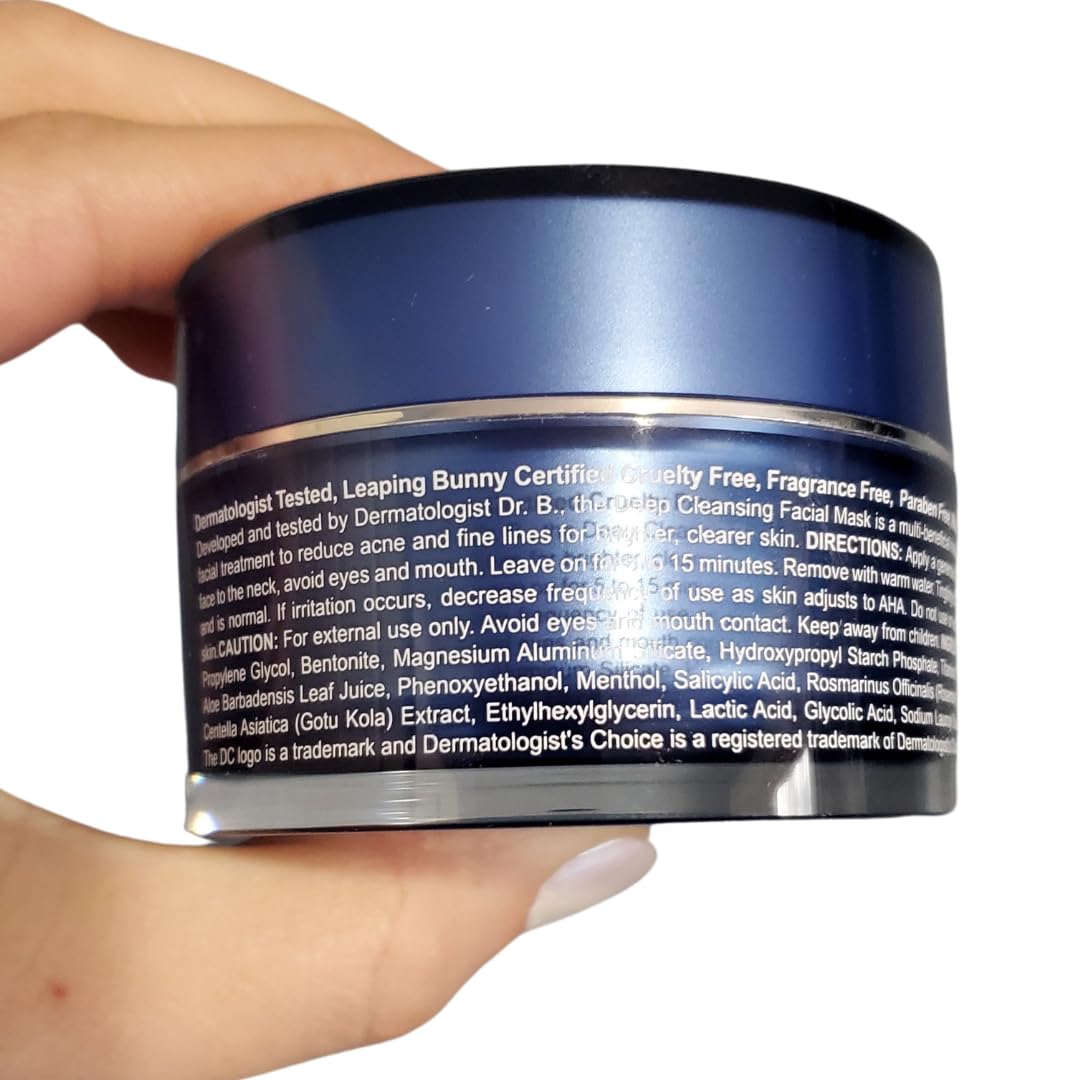 Dermatologist's Choice Deep Cleansing Mask With AHA, BHA, and Detoxifying Clay For Clogged Pores, Excess Oil, and Dull Skin